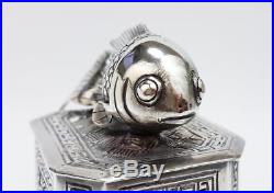 Fine CHINESE SILVER ARTICULATED FISH TRINKET BOX c1900