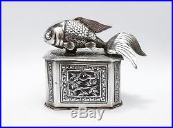 Fine CHINESE SILVER ARTICULATED FISH TRINKET BOX c1900