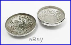 Fine CHINESE SILVER Embossed CIRCULAR BOX c1900 DRAGONS