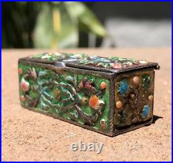 Fine Old Chinese Export Enamel Silver Flower Landscape Cloisonne Snuff Pill Box