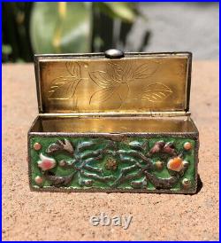 Fine Old Chinese Export Enamel Silver Flower Landscape Cloisonne Snuff Pill Box