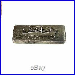 Fine Vintage Chinese Sterling Silver Box With Ship Boat High Relief Motif