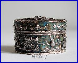 Fine late 19th century antique Chinese silver & enamel box mark to base