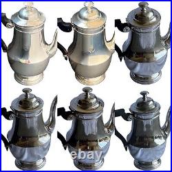 French Silver Teapot Pitcher Christofle Boulenger Navy Large 1950s VTG -Lot Of 6