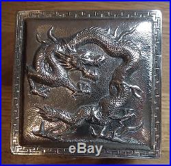 Good Large 19th Century Chinese Export Silver Box Five Dragons Wang Hing