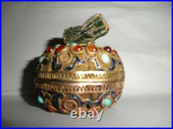 Good Chinese Silver Filigree Enamel Coral Turquoise Gourd Covered Box