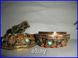 Good Chinese Silver Filigree Enamel Coral Turquoise Gourd Covered Box