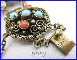 Gorgeous Early Chinese Export Sterling Coral & Turquoise Bracelet