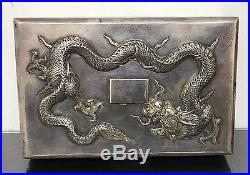 Gorgeous Large Antique Chinese Sterling Silver Dragon Box With Fine Details