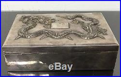 Gorgeous Large Antique Chinese Sterling Silver Dragon Box With Fine Details
