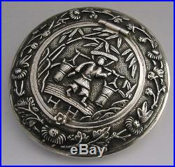 HIGH QUALITY CHINESE EXPORT SILVER CIRCULAR BOX c1900 ANTIQUE