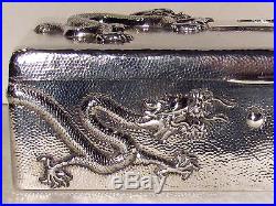 Huge Antique Chinese Export Shagreened Sterling Silver Table Box+5 Toe Dragons