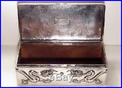 Huge Antique Chinese Export Shagreened Sterling Silver Table Box+5 Toe Dragons