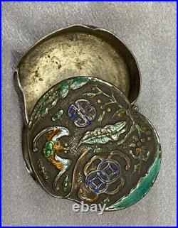 Hallmarked Chinese Export Silver Box Enamel Foo Bat Late Qing Dynasty 19th C