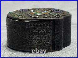 Hallmarked Chinese Export Silver Box Enamel Foo Bat Late Qing Dynasty 19th C