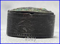 Hallmarked Chinese Export Silver Box Enamel Foo Bat Late Qing Dynasty 19th C