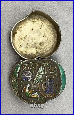 Hallmarked Chinese Export Silver Box Enamel Foo Bat Late Qing Dynasty 19th C