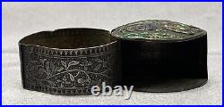 Hallmarked Chinese Export Silver Box Enamel Foo Bat Late Qing Dynasty 19th C