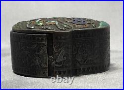 Hallmarked Chinese Export Silver Box Enamel Foo Bat Late Qing Dynasty 19th C