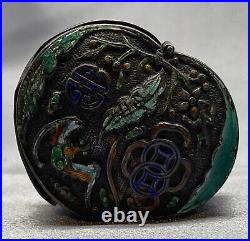 Hallmarked Chinese Export Silver Box Enamel Foo Bat Late Qing Dynasty 19th C