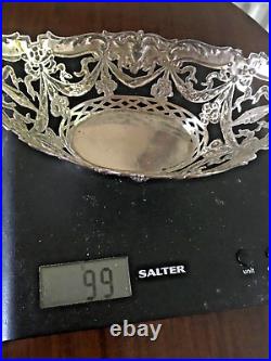 Indian antique/vintage silver ornate pierced dish 99 grams marked 800