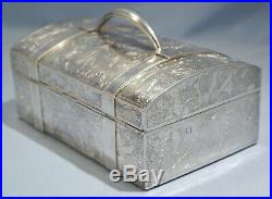 Indo-Chinese Sterling Silver Chest Form Lock Tea Caddy withThree Inside Boxes