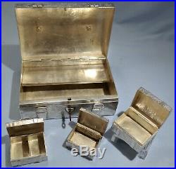 Indo-Chinese Sterling Silver Chest Form Lock Tea Caddy withThree Inside Boxes