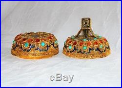 JEWELED CHINESE BOX GILT SILVER ENAMELED Fruit Form Trinket Ring Excellent