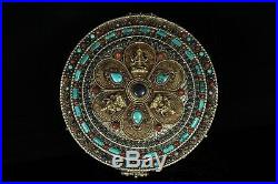 Jan033 Chinese Tibetan Silver Coral Gemstone Lazuli Kwanyin Buddha Round Box