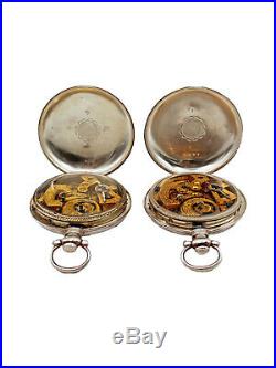 Juvet Pair of Silver Keywind Chinese Duplexes with Box & Keys c. 1850s (22681)