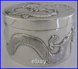 LARGE 258g RARE CHINESE EXPORT SOLID SILVER DRAGON TABLE BOX c1900 ANTIQUE