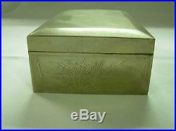 LARGE ANTIQUE CHINESE EXPORT SILVER WOOD LINED CIGAR OR JEWELRY BOX w MEDALLION