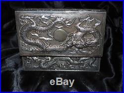 LARGE APP 400GR ANTIQUE CHINESE EXPORT SILVER TRINKET BOX DRAGON SUN by SING FAT