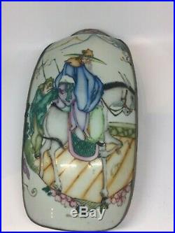 LARGE Antique Chinese Porcelain Shard in Silver Plated Box with Man Riding Horse