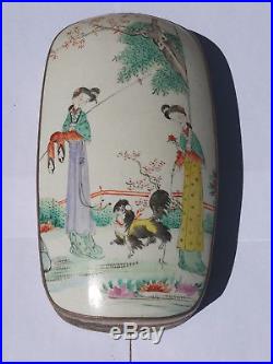 LARGE Antique Chinese Porcelain Shard in Silver Plated Box with Shih Tzu Dog