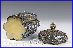 Large Old Chinese Gilded Silver Covered Container Box W Colorful Enamels