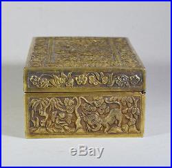 LATE 19th 385 GR. ANTIQUE CHINESE EXPORT SILVER-GILT JEWELRY BOX CASE QING DYNAS