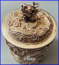 LOVELY SOLID SILVER CHINESE EXPORT DECORATIVE TEA CADDY, SUN SHING C1800 227g