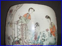 LRG VINTAGE CHINESE SILVER PLATE TRINKET BOX With HAND PAINTED PORCELAIN SHARD LID