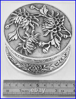 LUEN WO Chinese Export Silver Chrysanthemum Box Clear Marks Original Patina