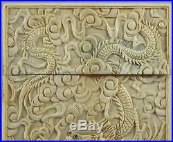 Large Antique Carved Chinese Export Calling Card Case Dragons Birds Original Box