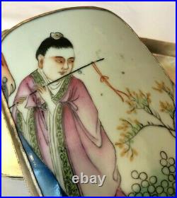 Large Antique Chinese Porcelain Shard in Silver Plated Box Scholler with flute