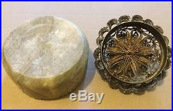 Large Antique Hardstone And Silver Trinket Box- Chinese