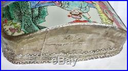 Large Antq Chinese Qing Pottery Shard RARE 11 Figures Scene Porcelain Silver Box