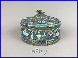 Late 19th Century Chinese silver and enamel box With Foo Dog Finial to lidd