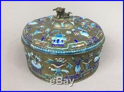 Late 19th Century Chinese silver and enamel box With Foo Dog Finial to lidd