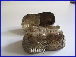 Lot Of 2 Metal Sculpture Silver Plated Bowl Thai Chinese Trinket Box Creature