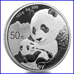 Lot of 2 2019 150 gram Chinese Silver Panda 50 Yuan. 999 Fine Proof withBox &
