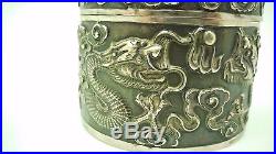 Lovely Vintage 925 Sterling Silver Trinket Box With Chinese Dragon Design