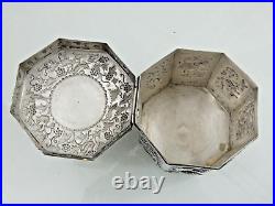 MAGNIFICENT CHINESE EXPORT SILVER TEA CADDY Jade Nephrite Stone China sterling